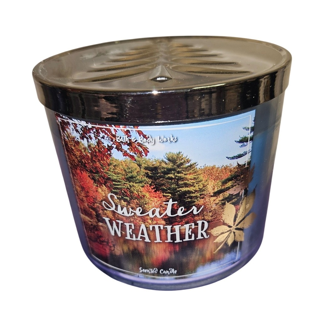 Bath & Body Works Sweater Weather 3-Wick Scented Candle 14.5 oz Blue Wax Fall